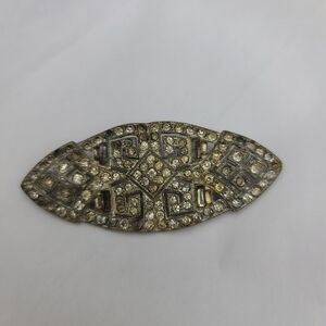 Vintage Silver Tone & Crystal oval pin